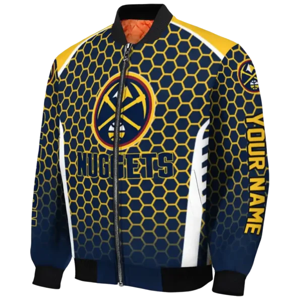personalized denver nuggets hexagon grid blue bomber jacket best selling
