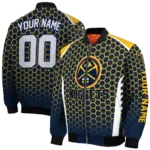 personalized denver nuggets hexagon grid blue bomber jacket best selling