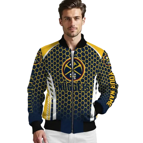 personalized denver nuggets hexagon grid blue bomber jacket high quality