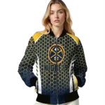 personalized denver nuggets hexagon grid blue bomber jacket best selling