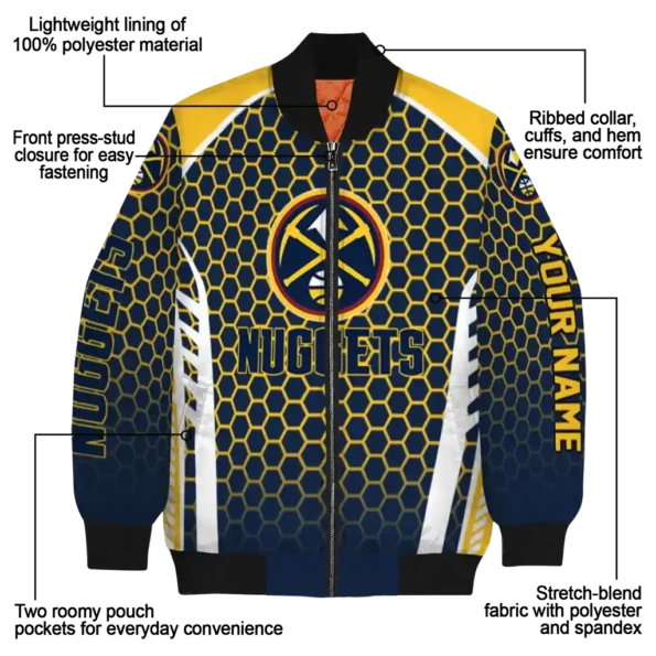 personalized denver nuggets hexagon grid blue bomber jacket new arrival
