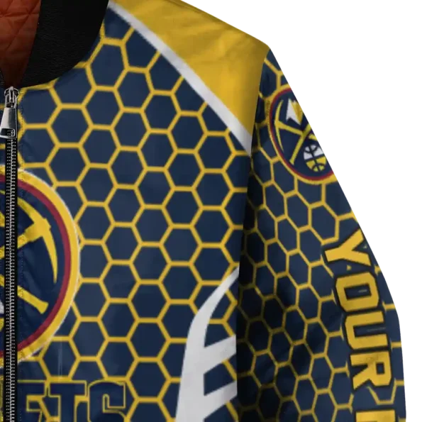 personalized denver nuggets hexagon grid blue bomber jacket premium grade