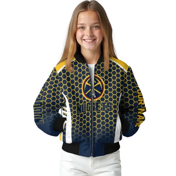 personalized denver nuggets hexagon grid blue bomber jacket top rated