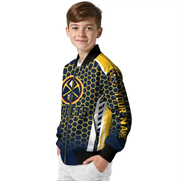 personalized denver nuggets hexagon grid blue bomber jacket trendy
