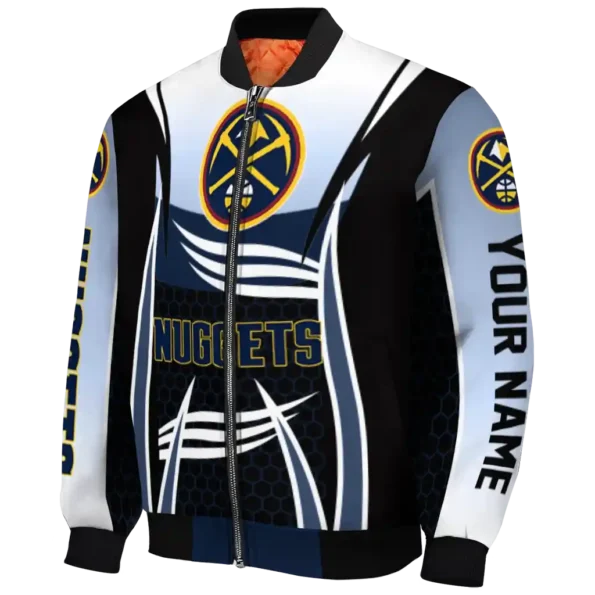 personalized denver nuggets mesh effect blue black bomber jacket best selling