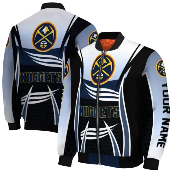 personalized denver nuggets mesh effect blue black bomber jacket fashion forward