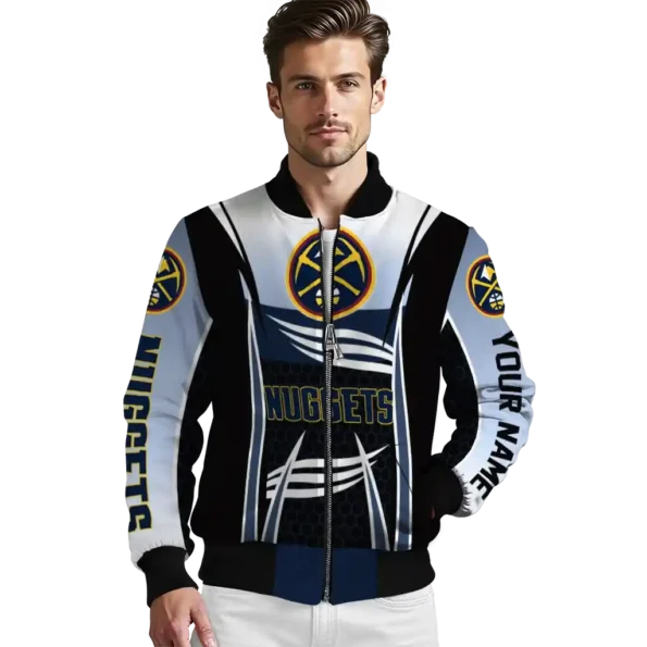 personalized denver nuggets mesh effect blue black bomber jacket high quality