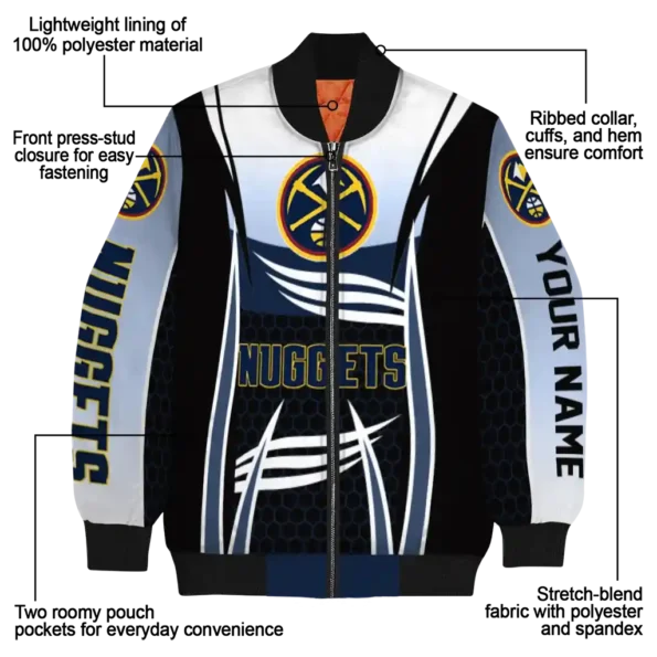 personalized denver nuggets mesh effect blue black bomber jacket new arrival