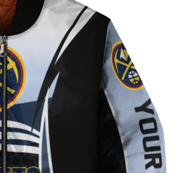 personalized denver nuggets mesh effect blue black bomber jacket premium grade