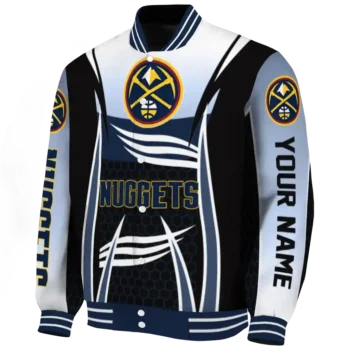 personalized denver nuggets mesh effect blue black varsity jacket best selling.webp