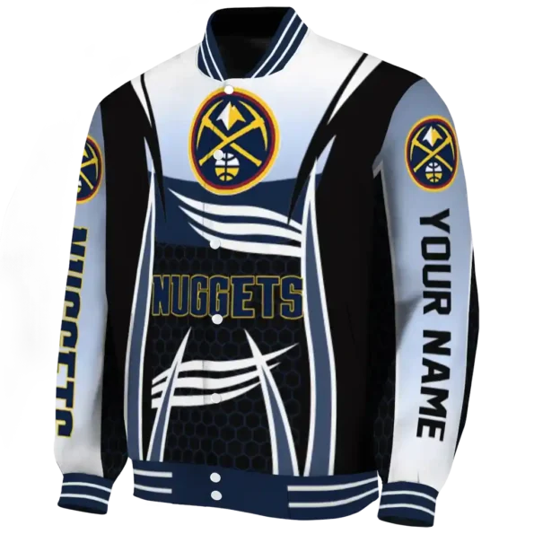 personalized denver nuggets mesh effect blue black varsity jacket best selling.webp