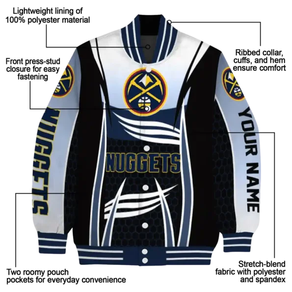 personalized denver nuggets mesh effect blue black varsity jacket new arrival.webp