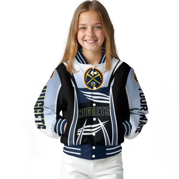 personalized denver nuggets mesh effect blue black varsity jacket top rated.webp