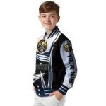 personalized denver nuggets mesh effect blue black varsity jacket best selling.webp
