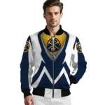 personalized denver nuggets v stripes blue white bomber jacket best selling