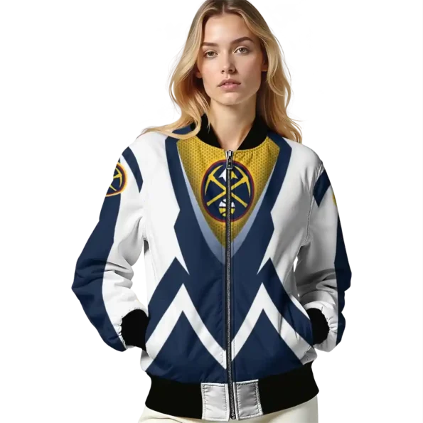personalized denver nuggets v stripes blue white bomber jacket latest model