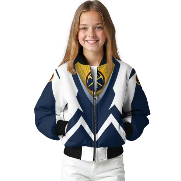 personalized denver nuggets v stripes blue white bomber jacket top rated