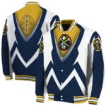 personalized denver nuggets v stripes blue white varsity jacket best selling.webp