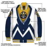 personalized denver nuggets v stripes blue white varsity jacket best selling.webp