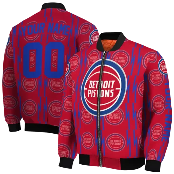 personalized detroit pistons bolt stripe red bomber jacket fashion forward