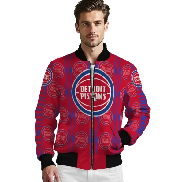 personalized detroit pistons bolt stripe red bomber jacket high quality