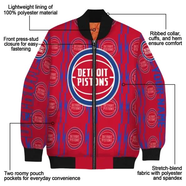 personalized detroit pistons bolt stripe red bomber jacket new arrival