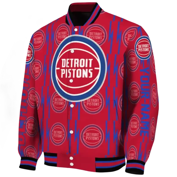 personalized detroit pistons bolt stripe red varsity jacket best selling.webp