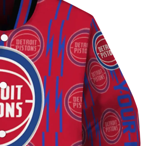 personalized detroit pistons bolt stripe red varsity jacket premium grade.webp