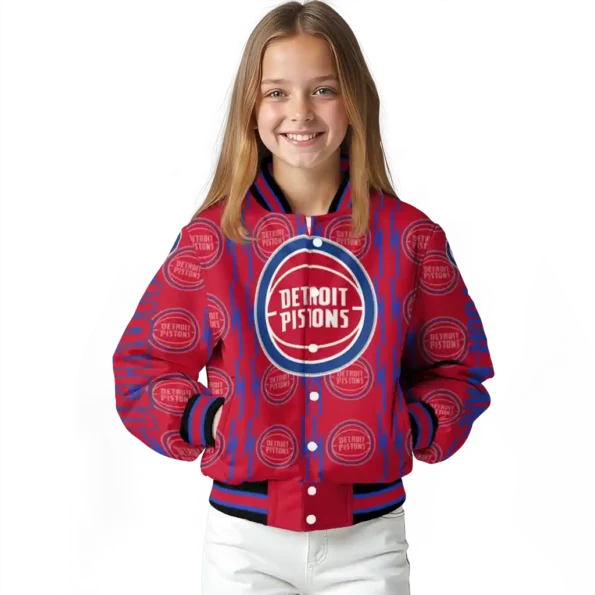personalized detroit pistons bolt stripe red varsity jacket top rated.webp
