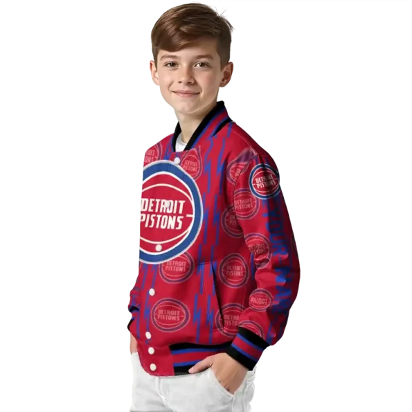 personalized detroit pistons bolt stripe red varsity jacket trendy.webp