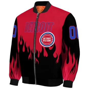 personalized detroit pistons flame border red black bomber jacket best selling