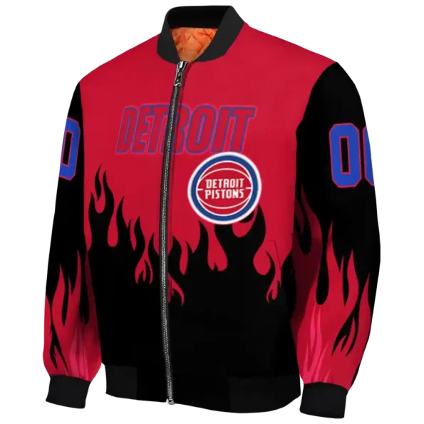 personalized detroit pistons flame border red black bomber jacket best selling