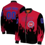 personalized detroit pistons flame border red black bomber jacket best selling