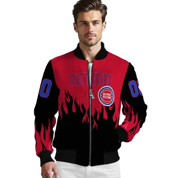 personalized detroit pistons flame border red black bomber jacket high quality