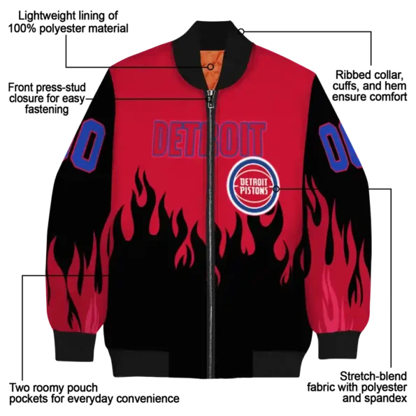 personalized detroit pistons flame border red black bomber jacket new arrival