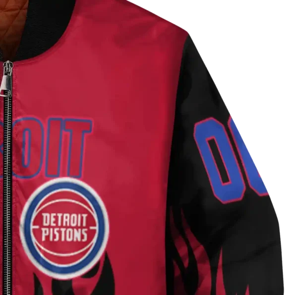 personalized detroit pistons flame border red black bomber jacket premium grade