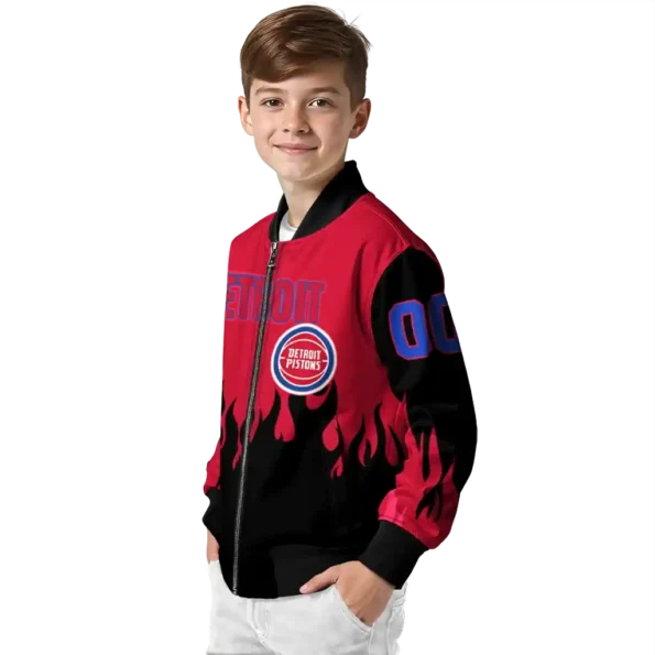 personalized detroit pistons flame border red black bomber jacket trendy