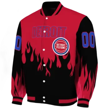 personalized detroit pistons flame border red black varsity jacket best selling.webp