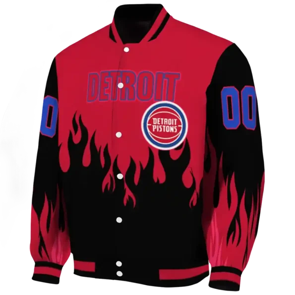 personalized detroit pistons flame border red black varsity jacket best selling.webp