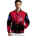 personalized detroit pistons flame border red black varsity jacket best selling.webp