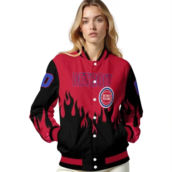 personalized detroit pistons flame border red black varsity jacket latest model.webp