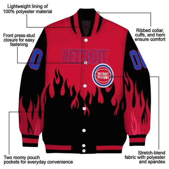 personalized detroit pistons flame border red black varsity jacket new arrival.webp