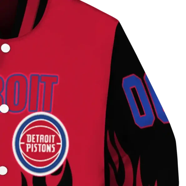 personalized detroit pistons flame border red black varsity jacket premium grade.webp