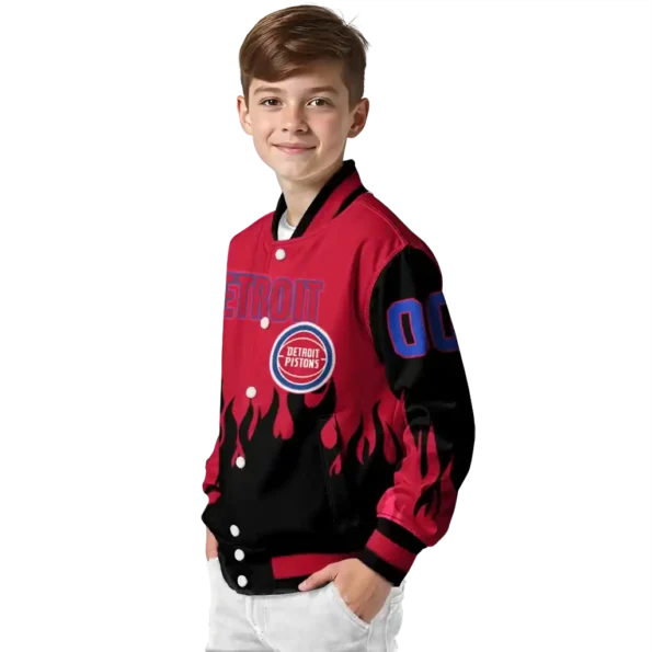 personalized detroit pistons flame border red black varsity jacket trendy.webp
