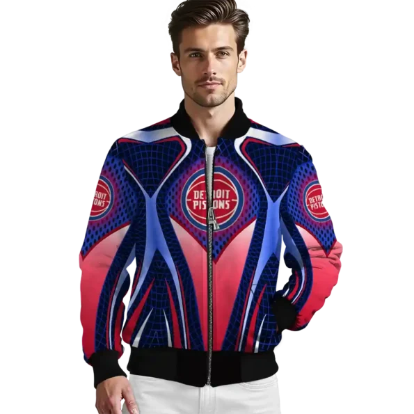personalized detroit pistons mesh chest black bomber jacket high quality