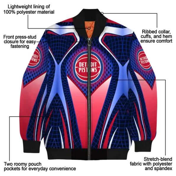 personalized detroit pistons mesh chest black bomber jacket new arrival