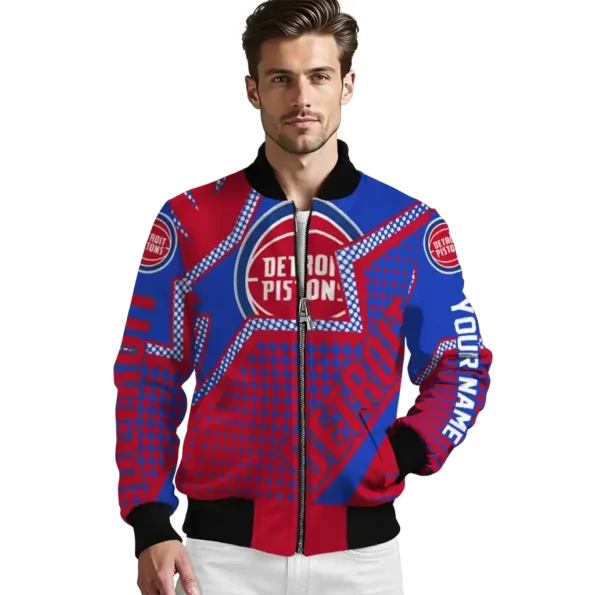 personalized detroit pistons star burst red bomber jacket high quality
