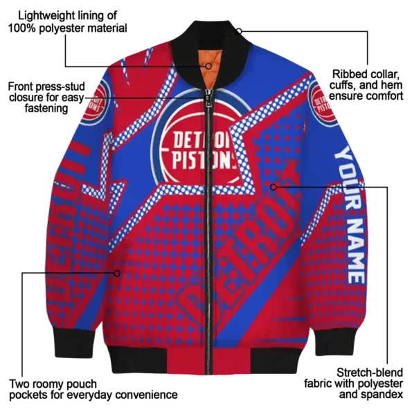 personalized detroit pistons star burst red bomber jacket new arrival