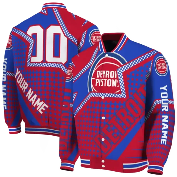 personalized detroit pistons star burst red varsity jacket fashion forward.webp