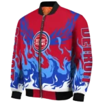 personalized detroit pistons winged blaze red white bomber jacket best selling